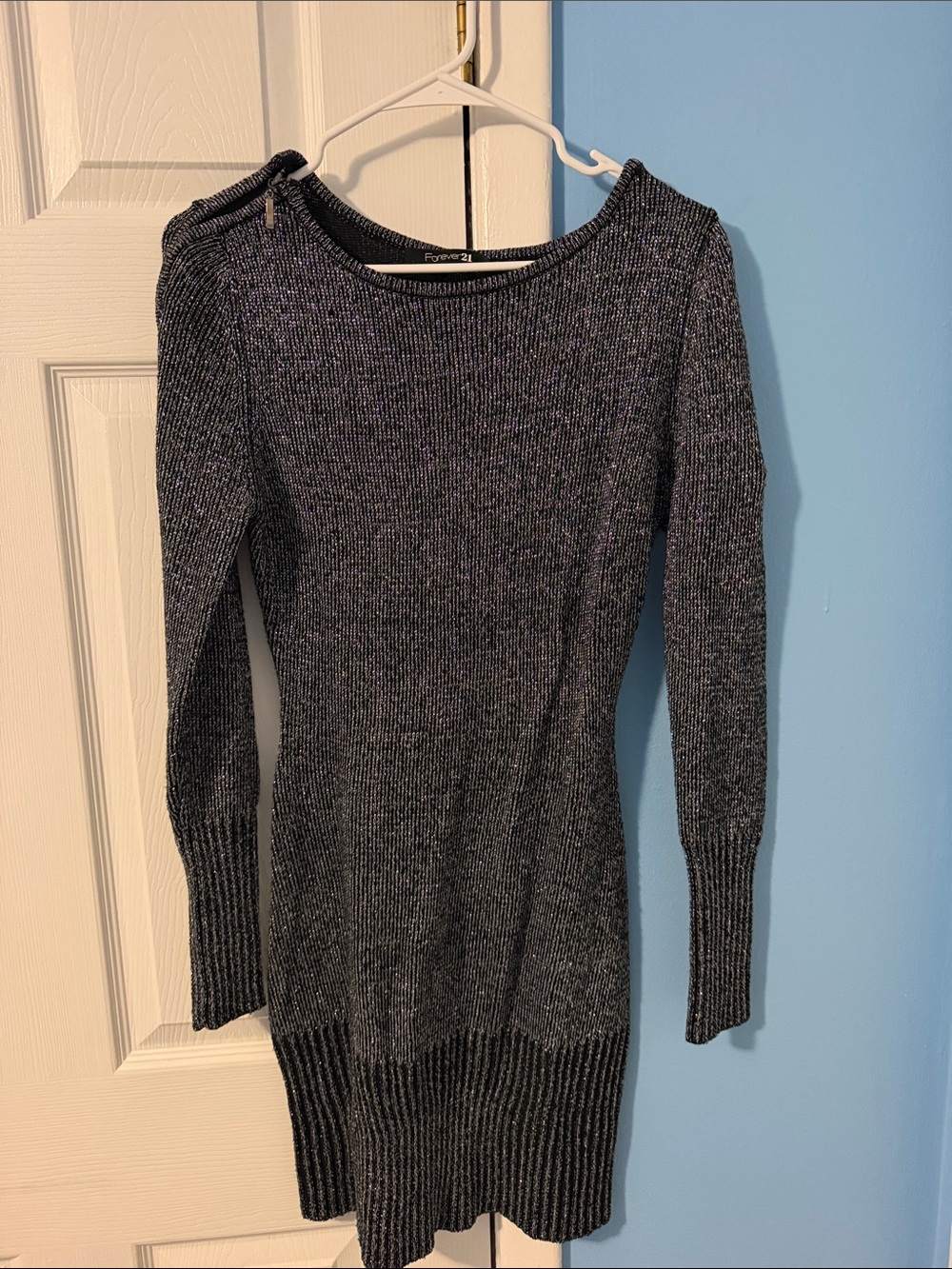 Forever 21 Black and Gray Marled Ribbed Crewneck Sweater Dress
